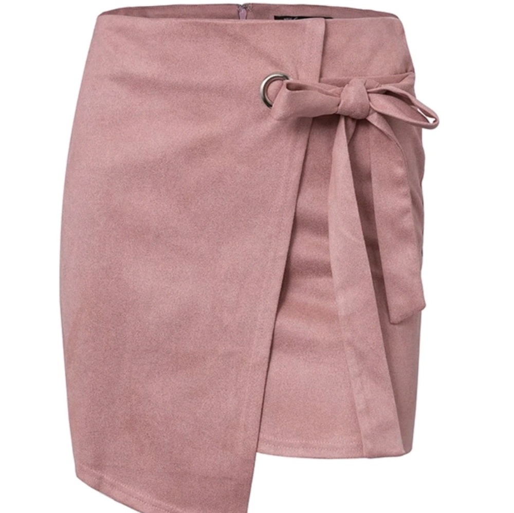 Last Lβ’ Suede Wrap Tie Mini Skirt Dusty Pink - Picture 5 of 6